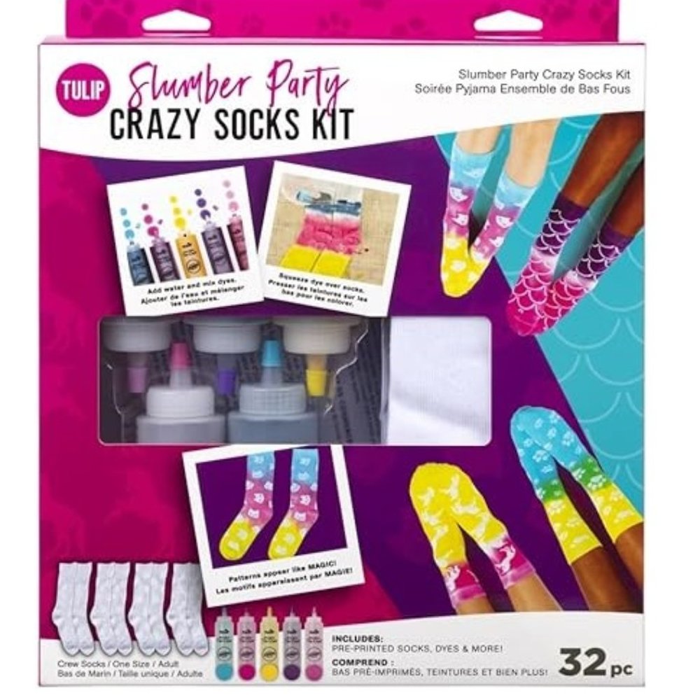 NEW Tulip Slumber Party Crazy Socks Kit with 4 Pairs Socks and Tie Dye Supplies